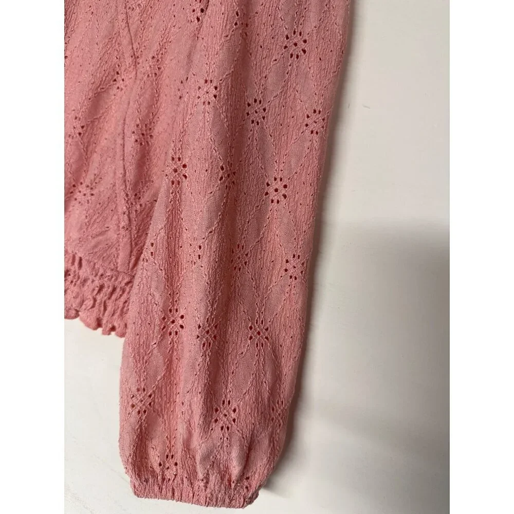 Wonder Nation Girls L 10-12 Pink Eyelet Bell Sleeve Top Cottagecore Long Sleeve